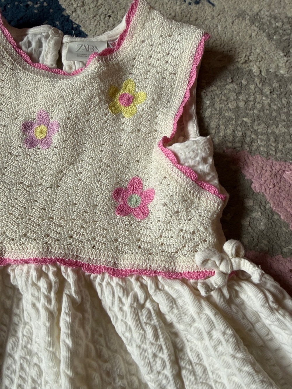 ZARA White Dress with Floral Knit Top - Picture 3 of 8